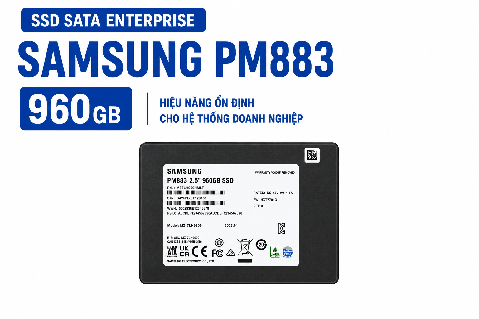 SSD Sata Enterprise Samsung PM883 960Gb
